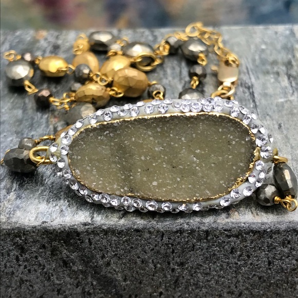 Handmade Pavé Green Druzy Pyrite necklace - Picture 4 of 8